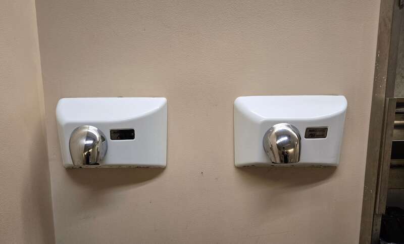 American Specialties Inc. (ASI) Porcelair hand dryers at the Erie Greyhound bus terminal in Erie, PA. These Porcelairs are based off of the semi-recessed version of the Nova4.