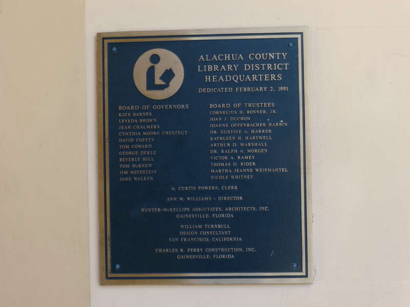 Alachua County Library District Headquarters plaque, Gainesville, Alachua County, Florida