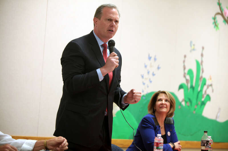 Alex Meluskey and former State Senator Kelli Ward speaking at a U.S. Senate Republican primary candidate forum hosted by the Tempe Republican Women at the Pyle Recreation Center in Tempe, Arizona.

Please attribute to Gage Skidmore if used elsewhere.