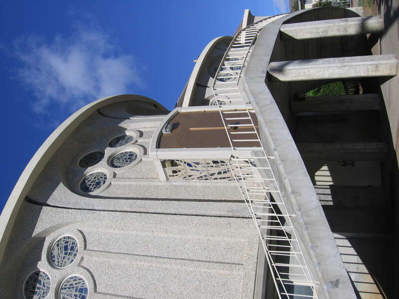 The side door of the All Souls' Church in South San Francisco, California faces Walnut Avenue.
