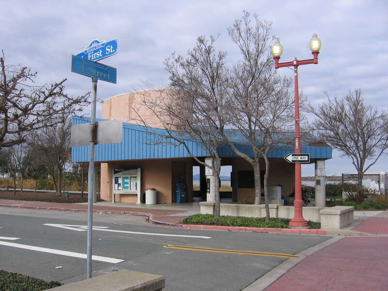 The Antioch-Pittsburg (Amtrak station) in Antioch, California, USA.  View is looking northnorthwest from the southwest corner of 1st and I Streets.