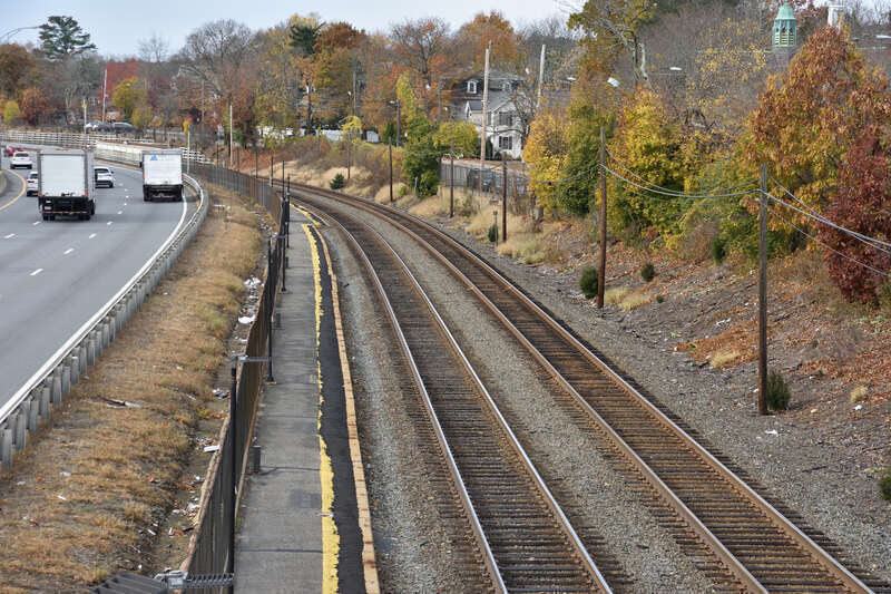 The platform at Auburndale Station, looking west from Auburn Street