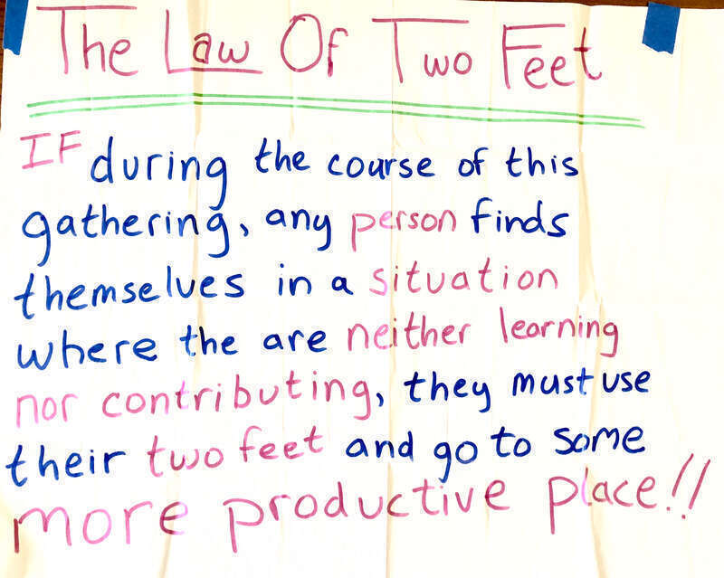 Photo of poster that was on the wall of bar camp 1 that highlights an important Bar Camp principle