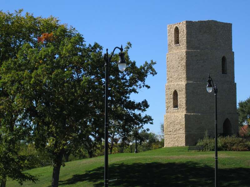 Old Stone Water Tower in Water Tower Place Park.