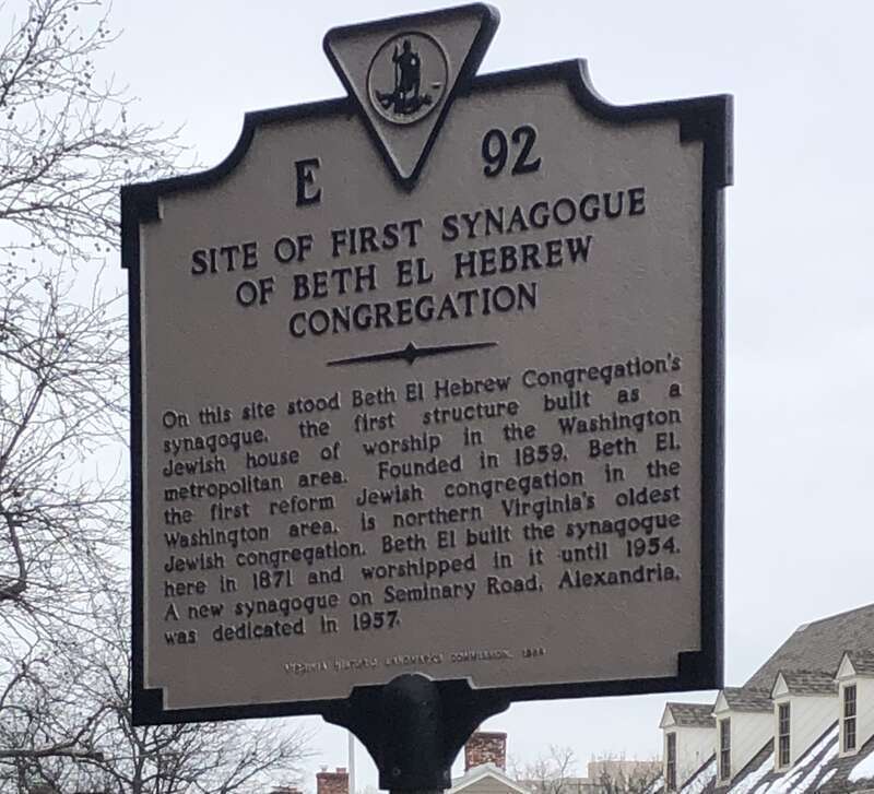 Beth El Hebrew Congregation historical marker on Washington Street, the site of the congregation's first building