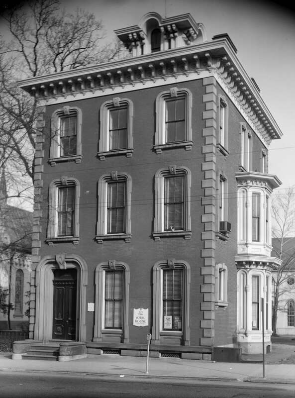 Front of the Billmeyer House, located at 225 E. Market Street in York, Pennsylvania, United States.  Built in 1860, it is listed on the National Register of Historic Places.