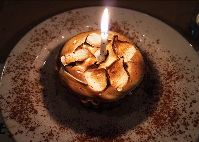 Ralph's 65th birthday chocolate pie at Ollie Irene.  Jenny had to remind me to take a picture with the X100 I had at the table!