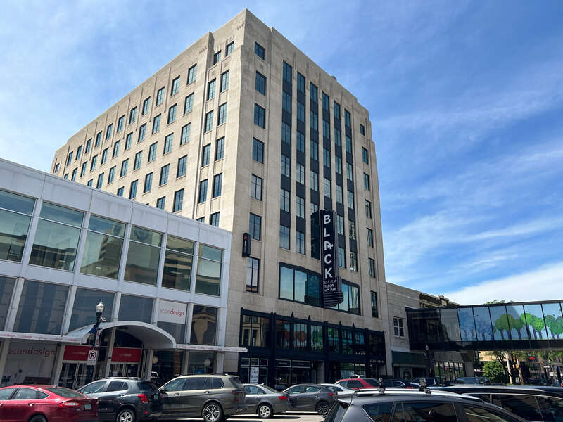 Black Building view from the south, side view.