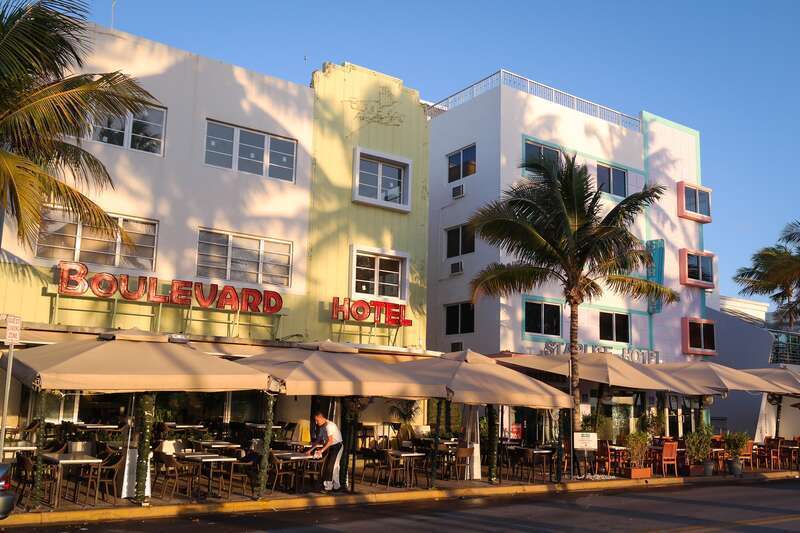 A view of the Boulevard and Starlite hotels in the Miami Beach Architectural District