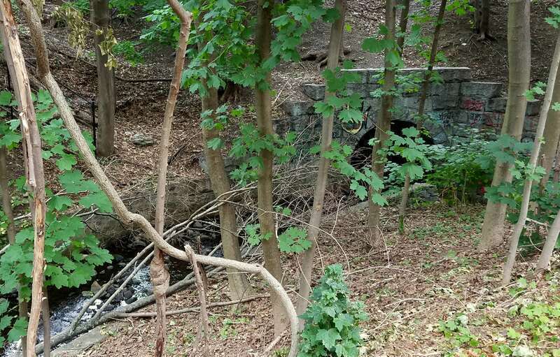 Original bridge over Mill Brook - Lexington and West Cambridge Railroad - Arlington, Massachusetts, USA.