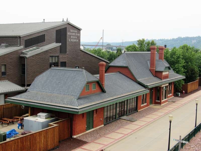 The former Chicago, Burlington and Quincy Railroad depot in Dubuque, Iowa. The building is now a part the National Mississippi River Museum &amp;amp; Aquarium.