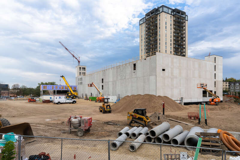 Construction on the second of the Calhoun Towers. The structure on the right in the parking garage.