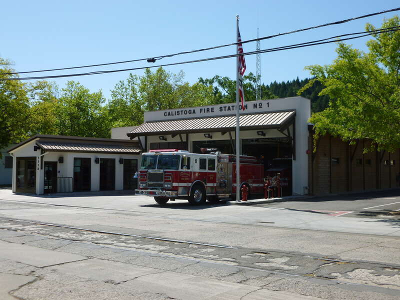 Calistoga Fire Department located at 1113 Washington Street in Calistoga, CA 94515-1437.  View of front (south) and east sides of building shown.