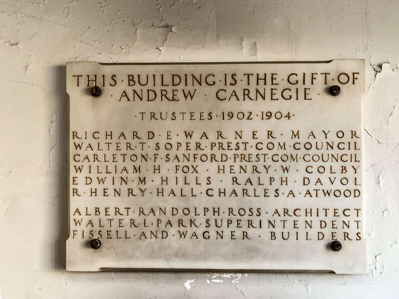 Plaque at the Taunton Public Library, Massachusetts.