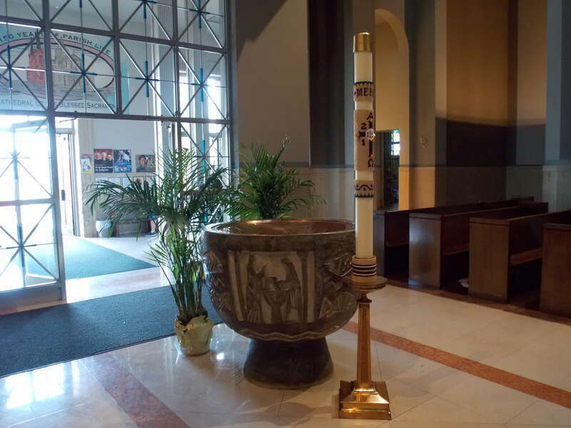 The baptismal area in the Cathedral of the Blessed Sacrament, Altoona, Pennsylvania.