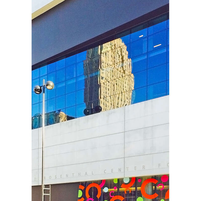 Reflection detail view of Center for Contemporary Art south elevation