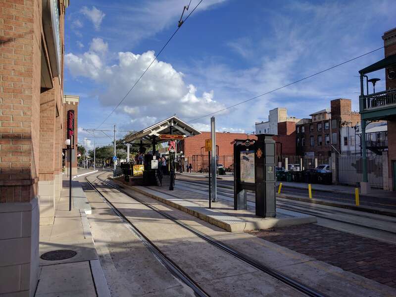 Centro Ybor station on the TECO streetcar system in the Ybor City neighborhood of Tampa.