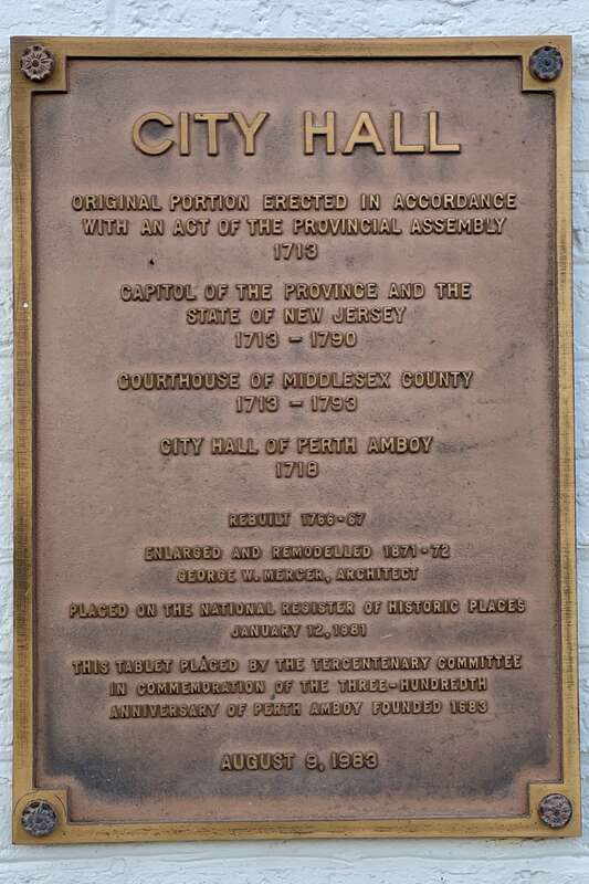 Information plaque on the Perth Amboy City Hall in Perth Amboy, New Jersey.