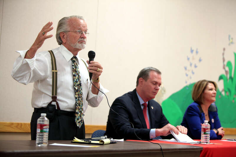 Clair Van Steenwyk, Alex Meluskey and former State Senator Kelli Ward speaking at a U.S. Senate Republican primary candidate forum hosted by the Tempe Republican Women at the Pyle Recreation Center in Tempe, Arizona.

Please attribute to Gage