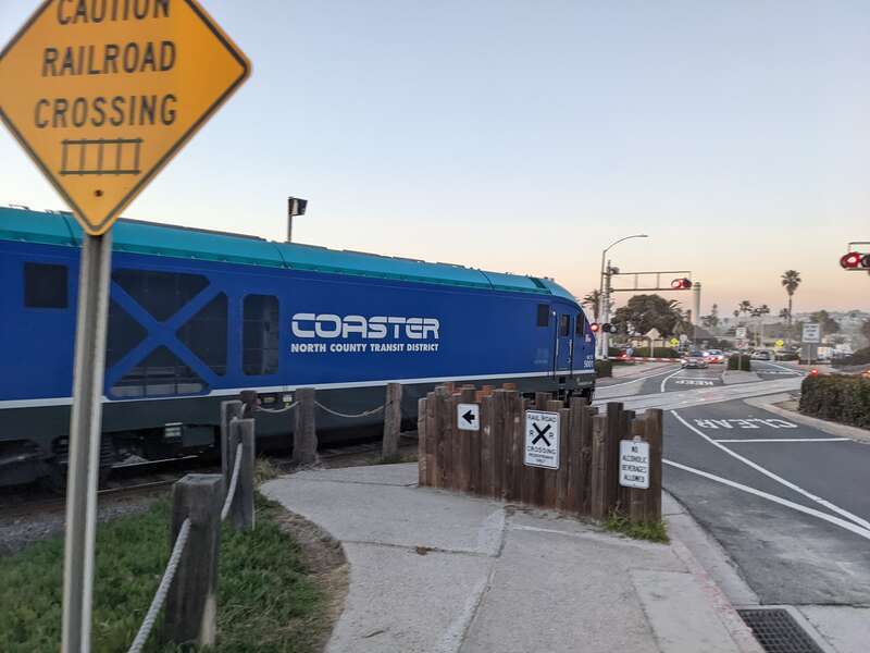 NCTD Coaster Train Crossing Coast Blvd near Powerhouse Park in Del Mar CA