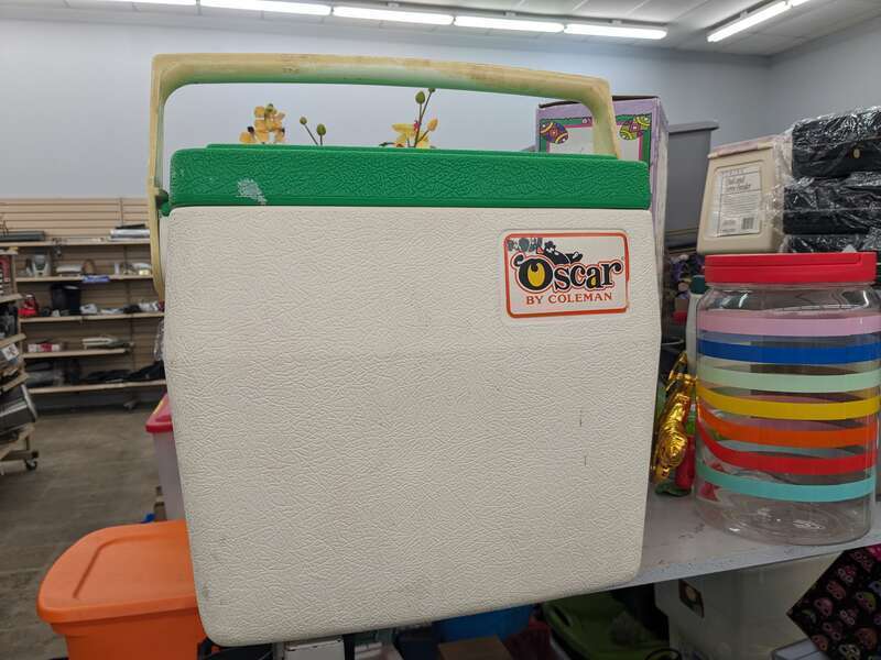 A &quot;Oscar by Coleman&quot; Cooler on sale at a Goodwill thrift store