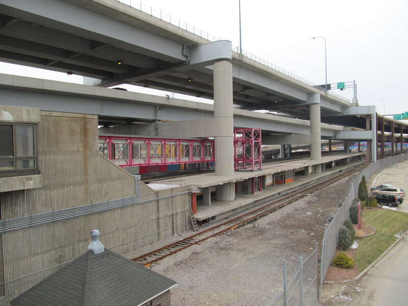Community College station under I-93 ramps, viewed from the east