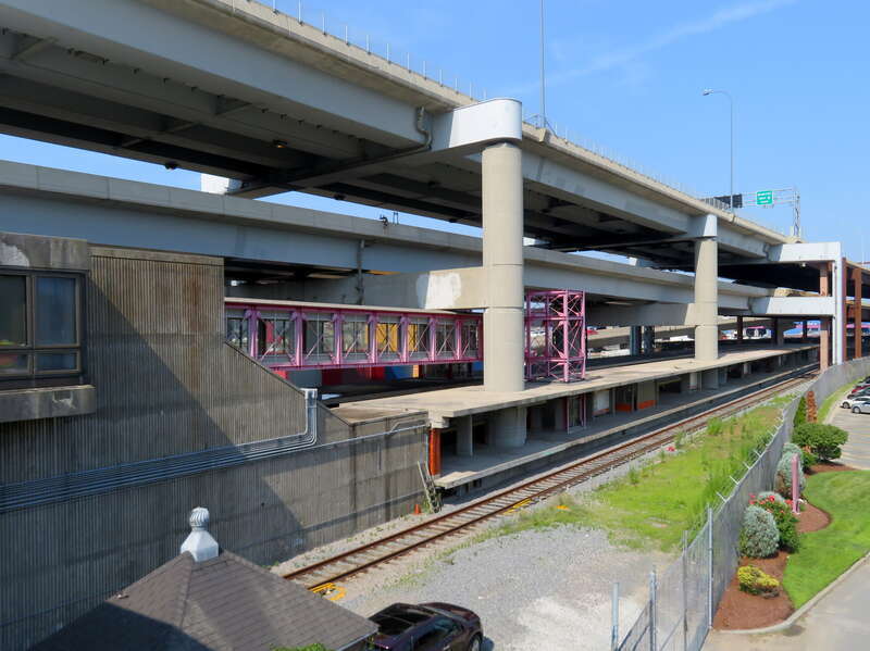 Community College station (with the unused east platform visible) in July 2019