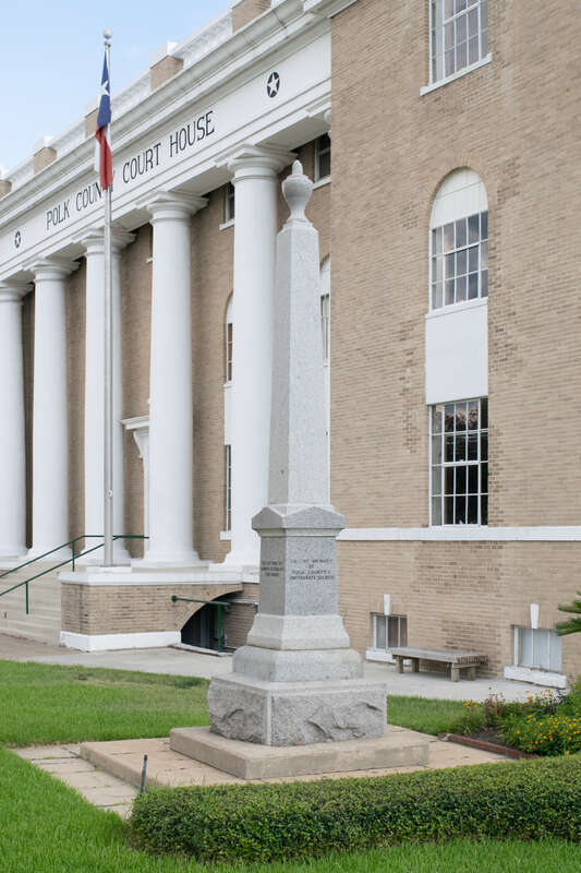Inscribed:
TO THE MEMORY
OF
POLK COUNTY'S
CONFEDERATE SOLDIERS

TAKE THAT BANNER DOWN
'TIS TATTERED
BROKEN IS THE STAFF
AND SHATTERED
AND THE VALIANT HOSTS
ARE SCATTERED
OVER WHOM IT FLOATED HIGH
SOFTLY, SLOWLY
TREAT IT GENTLY
IT IS HEAVY
FOR IT