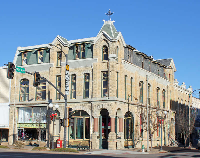 The Cowley County National Bank Building, located at 820-822 Main Street in Winfield, Kansas. The property is listed on the National Register of Historic Places.