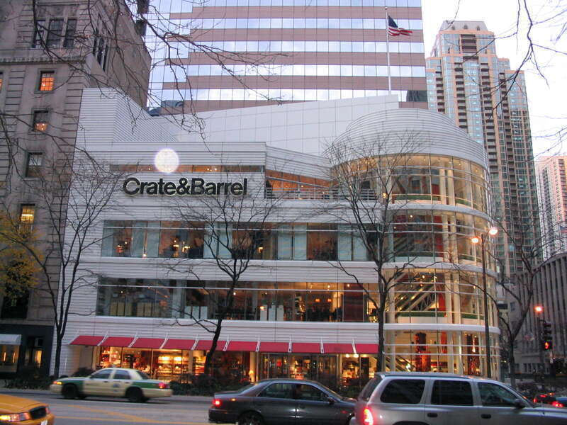 A Crate &amp;amp; Barrel home-and-furniture store at 646 N. Michigan Ave., on the southwest corner of Michigan Avenue and Erie Street, Chicago