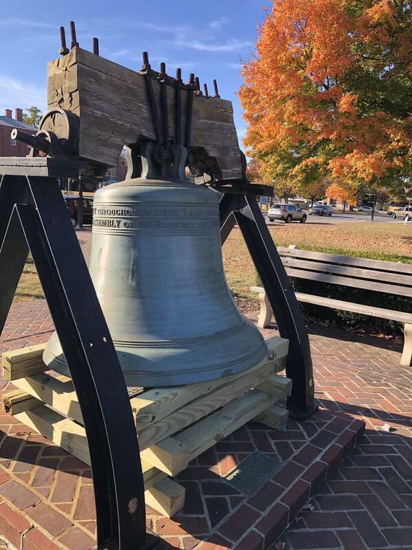Fall 2024 View of Delaware's 1950 Replica Liberty Bell on the state capitol grounds