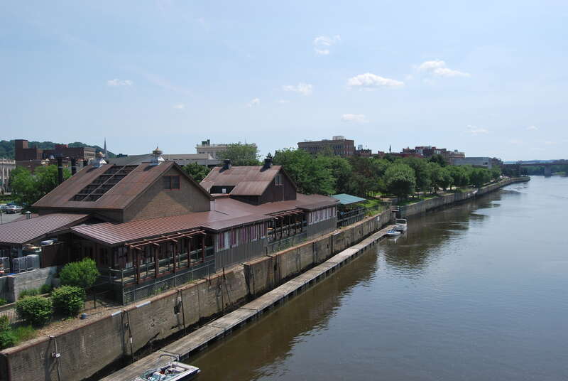 Dinosaur Bar-B-Que and Hudson River waterfront along Troy, New York