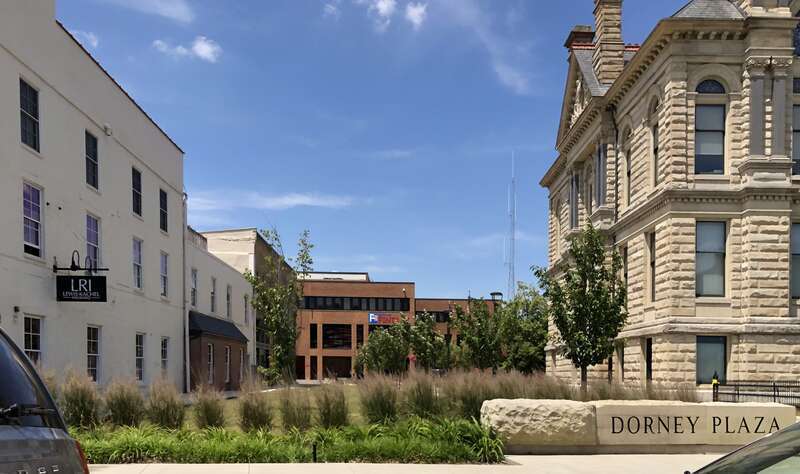 Dorney Plaza in Findlay, Ohio, next to the Hancock County Courthouse.