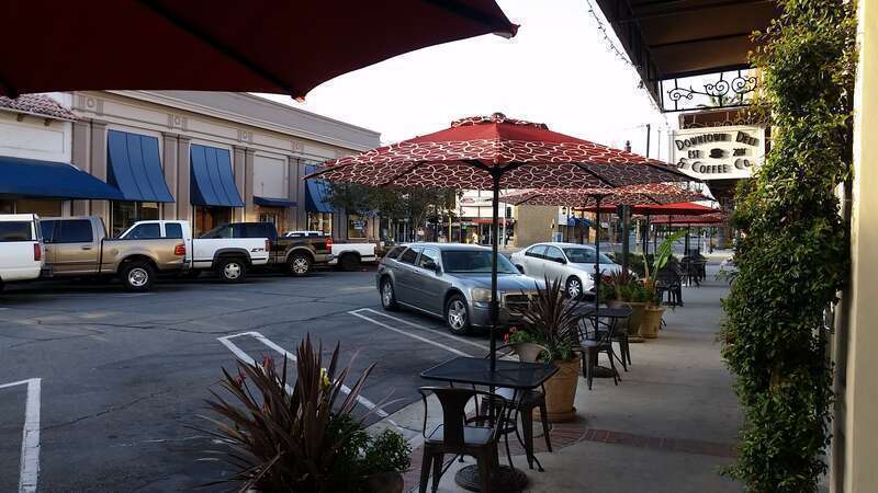 Sunrise over Downtown Hemet, looking south down Harvard St.