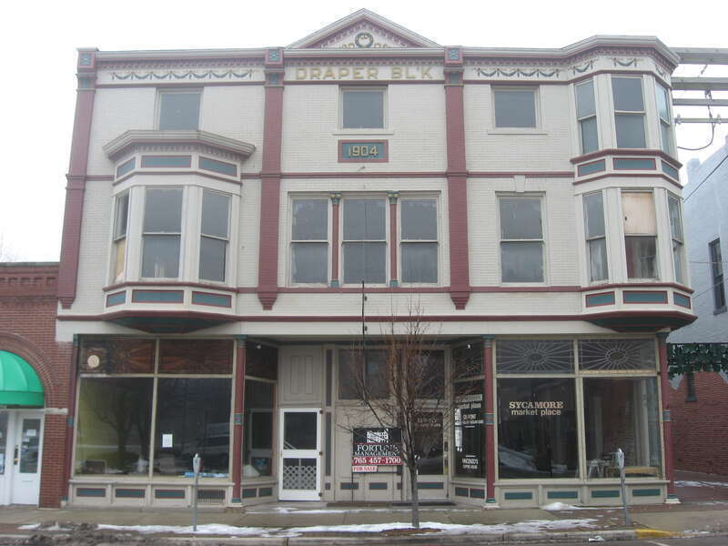 Front of the building next door to the Learner Building in the 100 block of E. Sycamore Street in Kokomo, Indiana, United States.