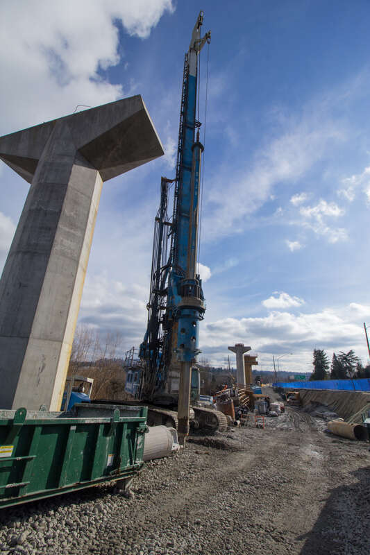 Looking at the area just south of the former South Bellevue Park &amp;amp; Ride where column construction is taking place