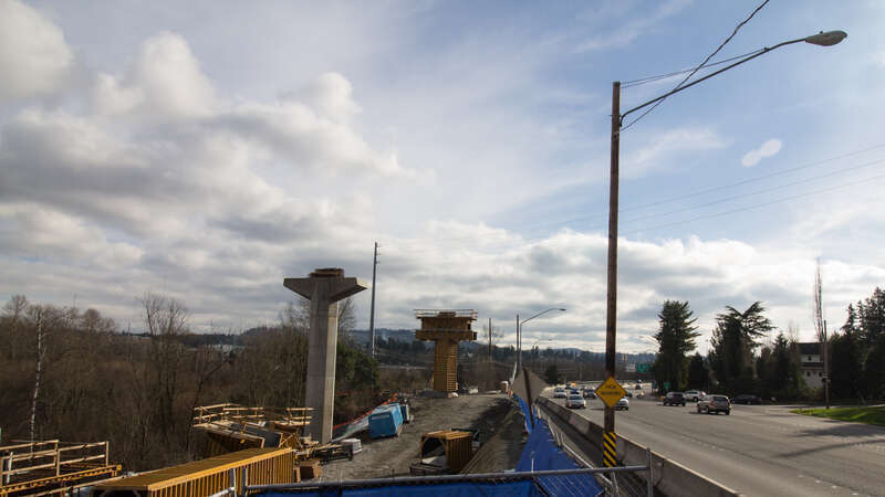Looking at the area just south of the former South Bellevue Park &amp;amp; Ride where column construction is taking place