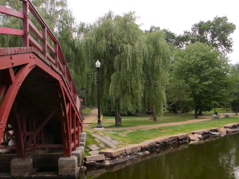 Wooden Bridge at Elm Park, Worcester, Massachusetts, oldest public park.