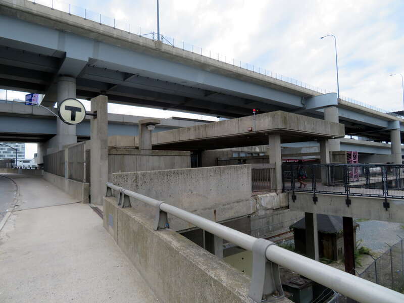 The entrance to Community College station in August 2018