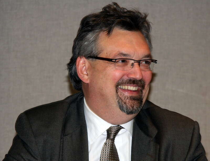 Eric John Magnuson, Chief Justice of the Minnesota Supreme Court, at a public forum on the state judicial system hosted by the Rochester Post-Bulletin in the Rochester Public Library, Rochester, Minnesota, USA.