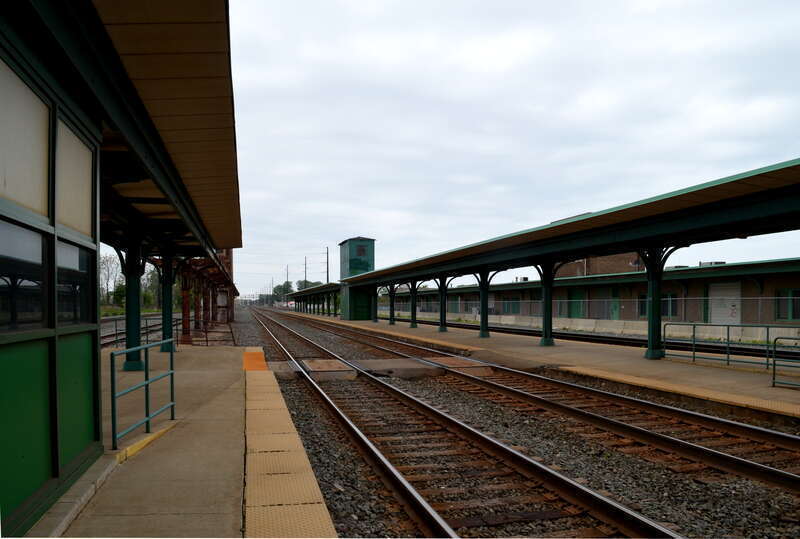 Platforms behind Union Station in Erie, Pennsylvania.