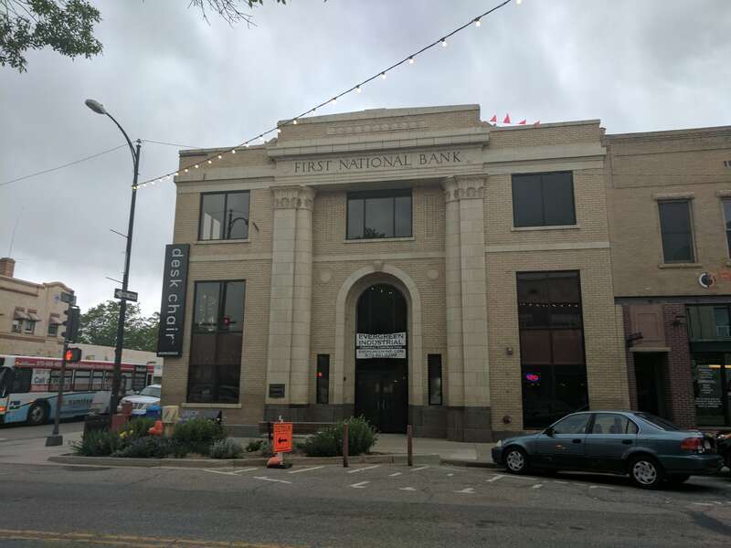 First National Bank building in downtown Benson Sculpture Garden