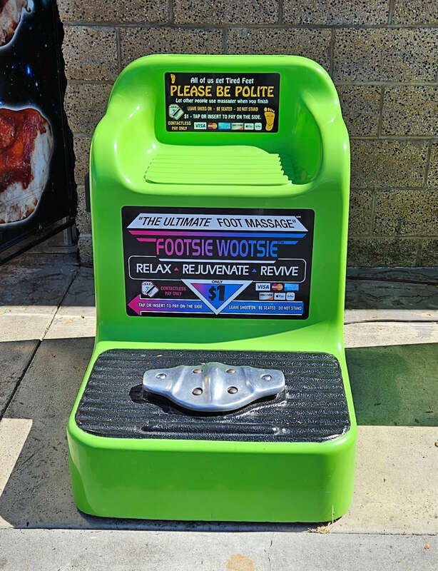 Pay machine for foot massage on the Orange County Fairgrounds, Costa Mesa, California, USA.