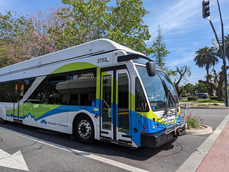 A Foothill Transit bus in Claremont, California, in April 2023.