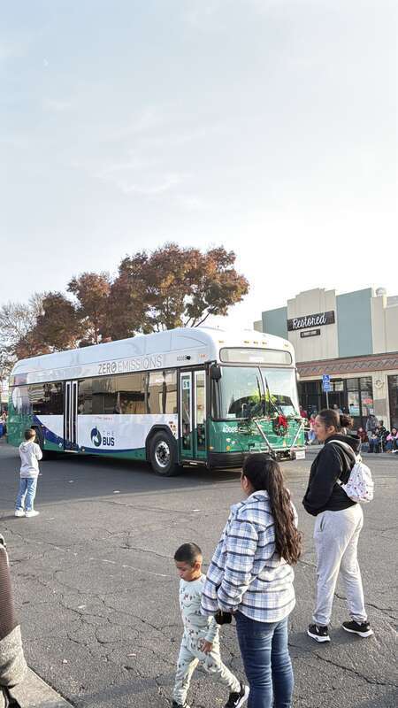 A brand new Gillig EV bus 4008E was used for the Merced Christmas Parade