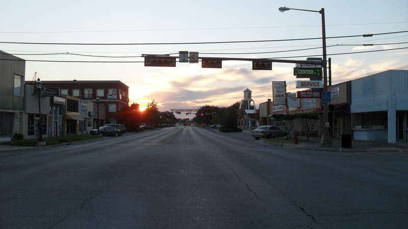 Looking West down Main Street from the Center St./Main St. intersection, Grand Prairie, Texas, United States.