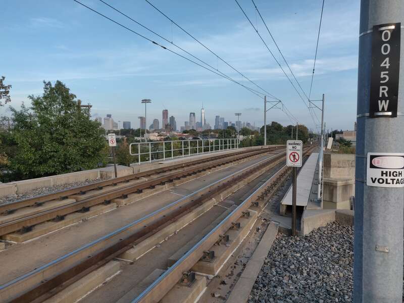 The view of the Hudson Bergen Light Rail's Right-of-way on the east side of Garfield Avenue Station in Jersey City, New Jersey, USA.