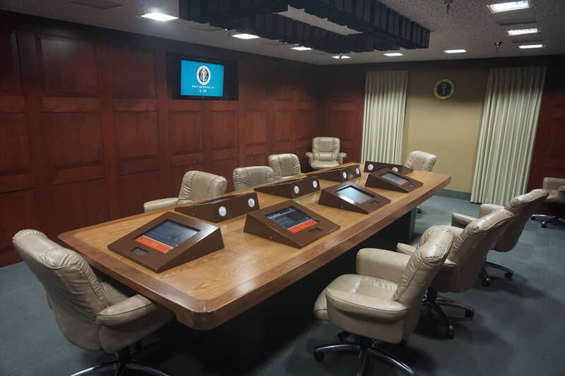 The Situation Room replica at the George H.W. Bush Presidential Library and Museum in College Station, Texas (United States).