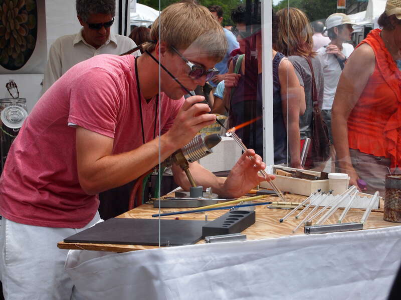 I forgot about the Evanston art fest until I walked outside. Most of it was boring. Here's some glass and fire.