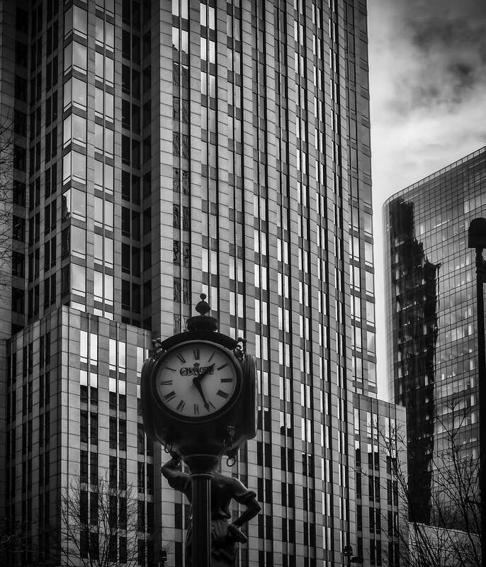 500px provided description: This Clock is located at the intersection of Trade and Tryon Streets in the heart of Uptown Charlotte, NC. [#clock ,#charlotte ,#uptown ,#QC ,#BofA]